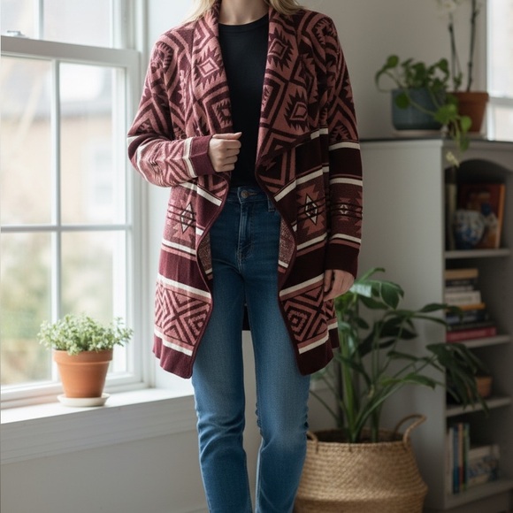 Flying Tomato Sweaters - By Design large Waterfall Cardigan Sweater Tribal Aztec